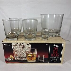 Libbey On The Rocks 6 Piece Barware Set Ice Bucket 4 Glasses Shot Glass 80644